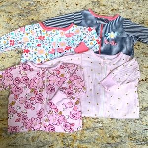 (4) Gerber Footed Onesies Footie Pink Striped Flowers Sz 0-3 Months